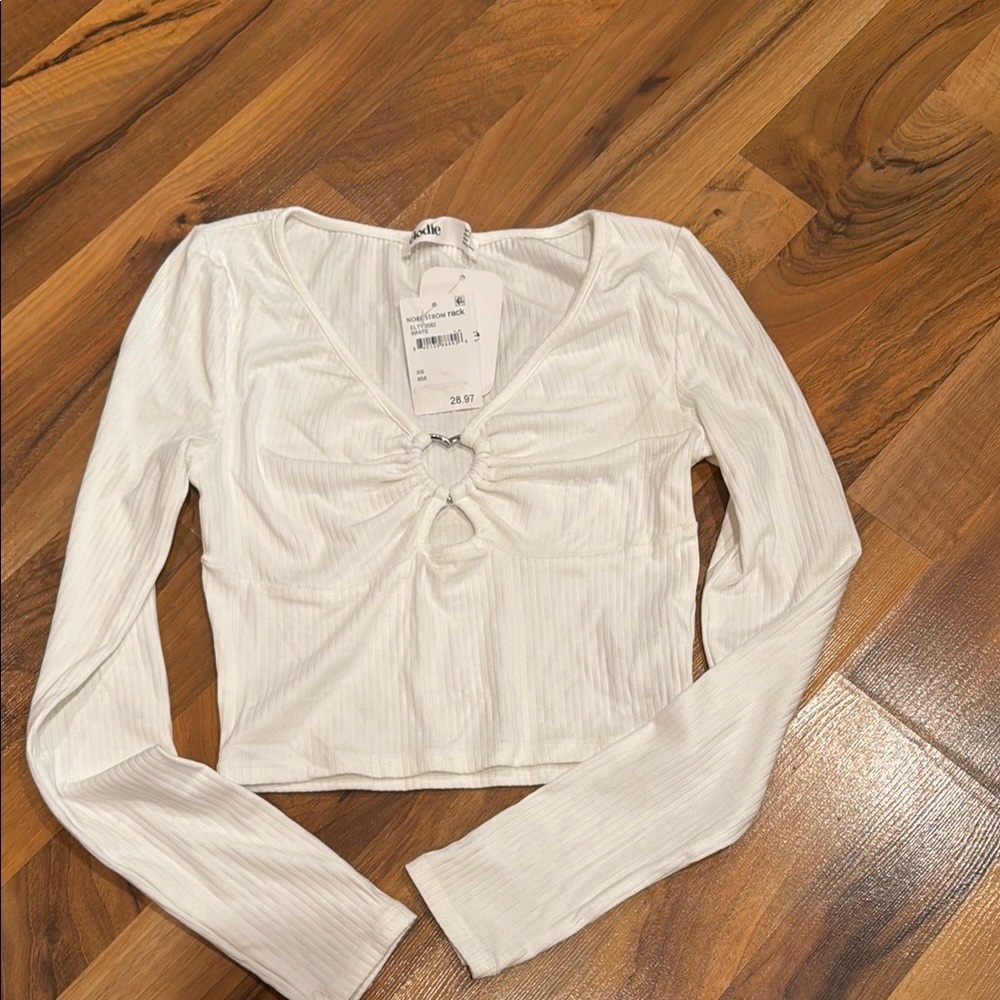 Elodie white ribbed‎ crop top heart detail size XS NWT